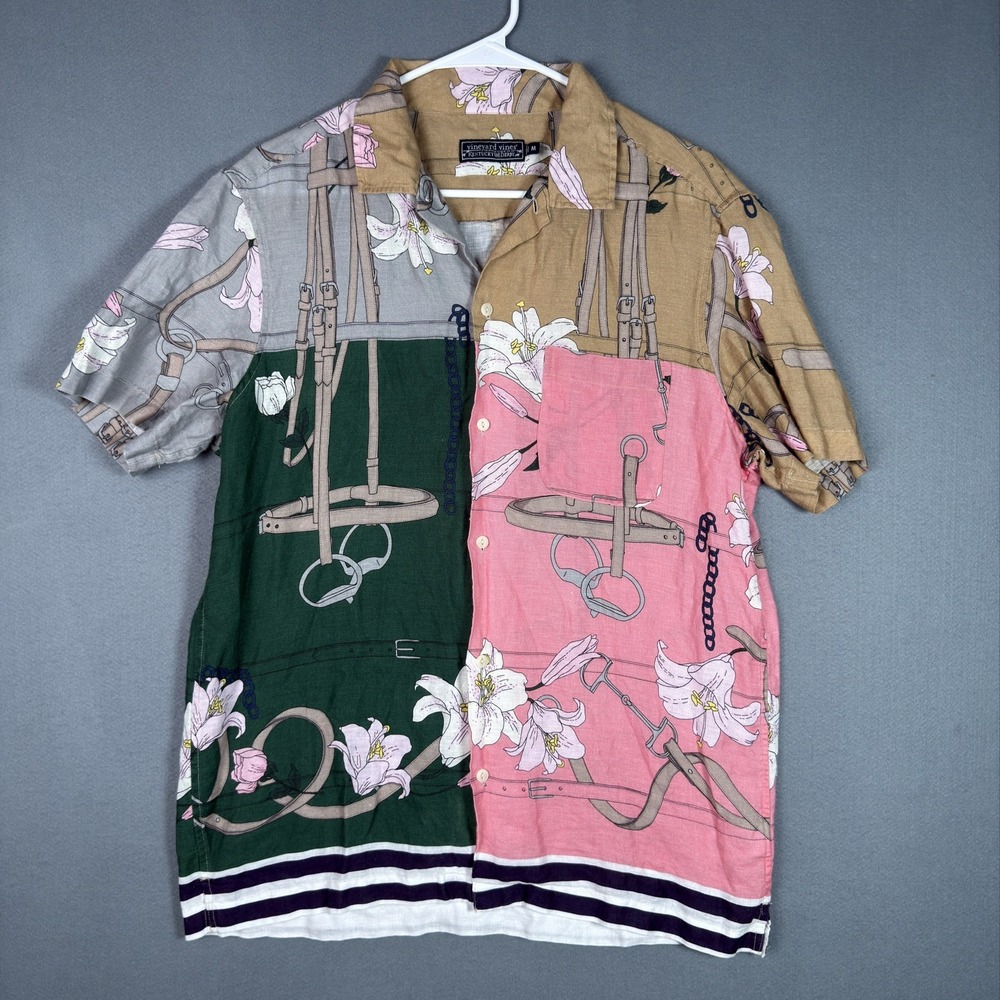 Vineyard Vines Mens M Kentucky Derby 150 Churchill Downs Linen Shirt SS Multi